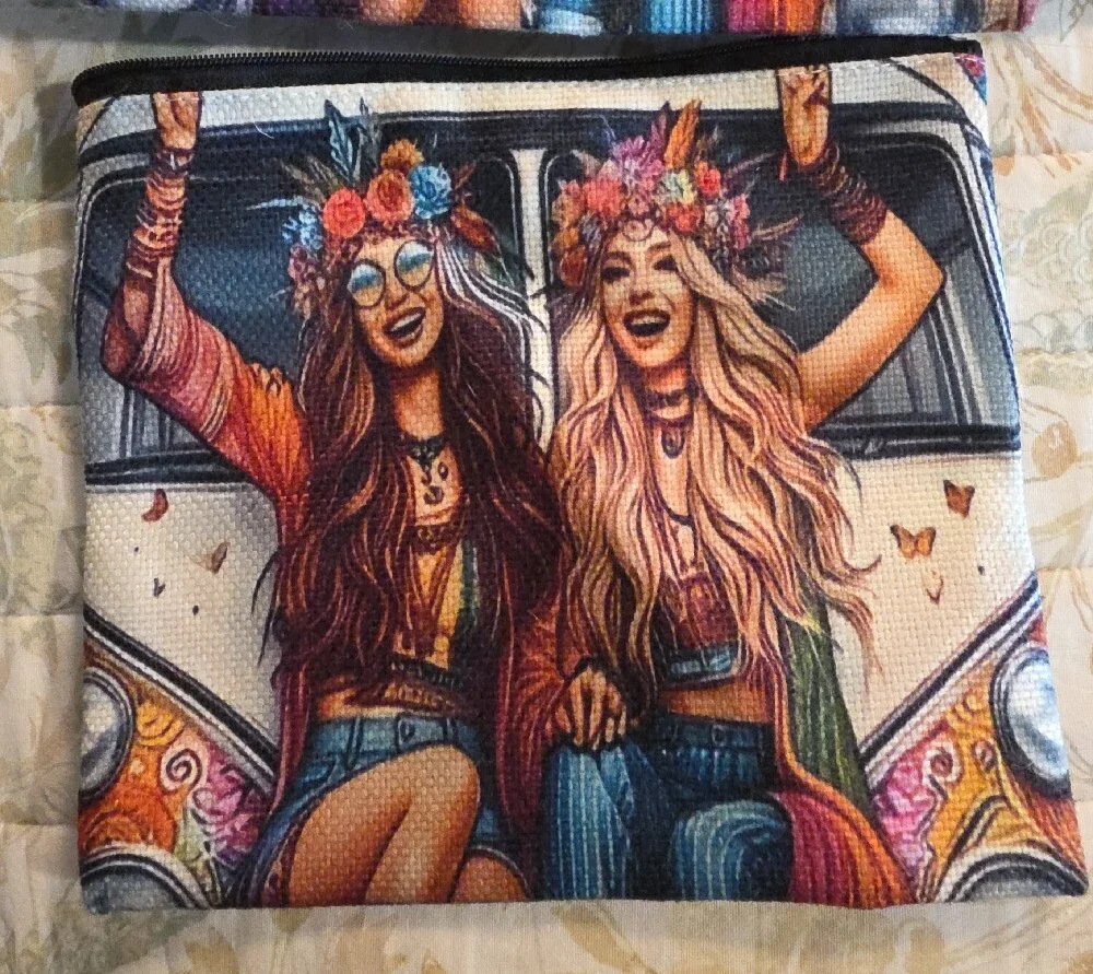 Bohemian Friends Printed Canvas Tote Bag - Multi Double Sided On Both Of Them.